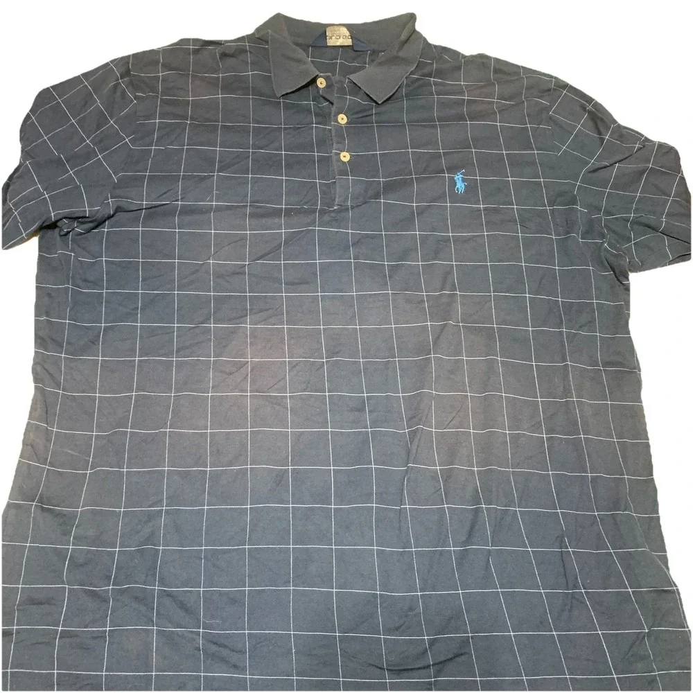 Vtg Polo Ralph Lauren Men's XL Navy Blue Golf Polo Grid Pony 90s